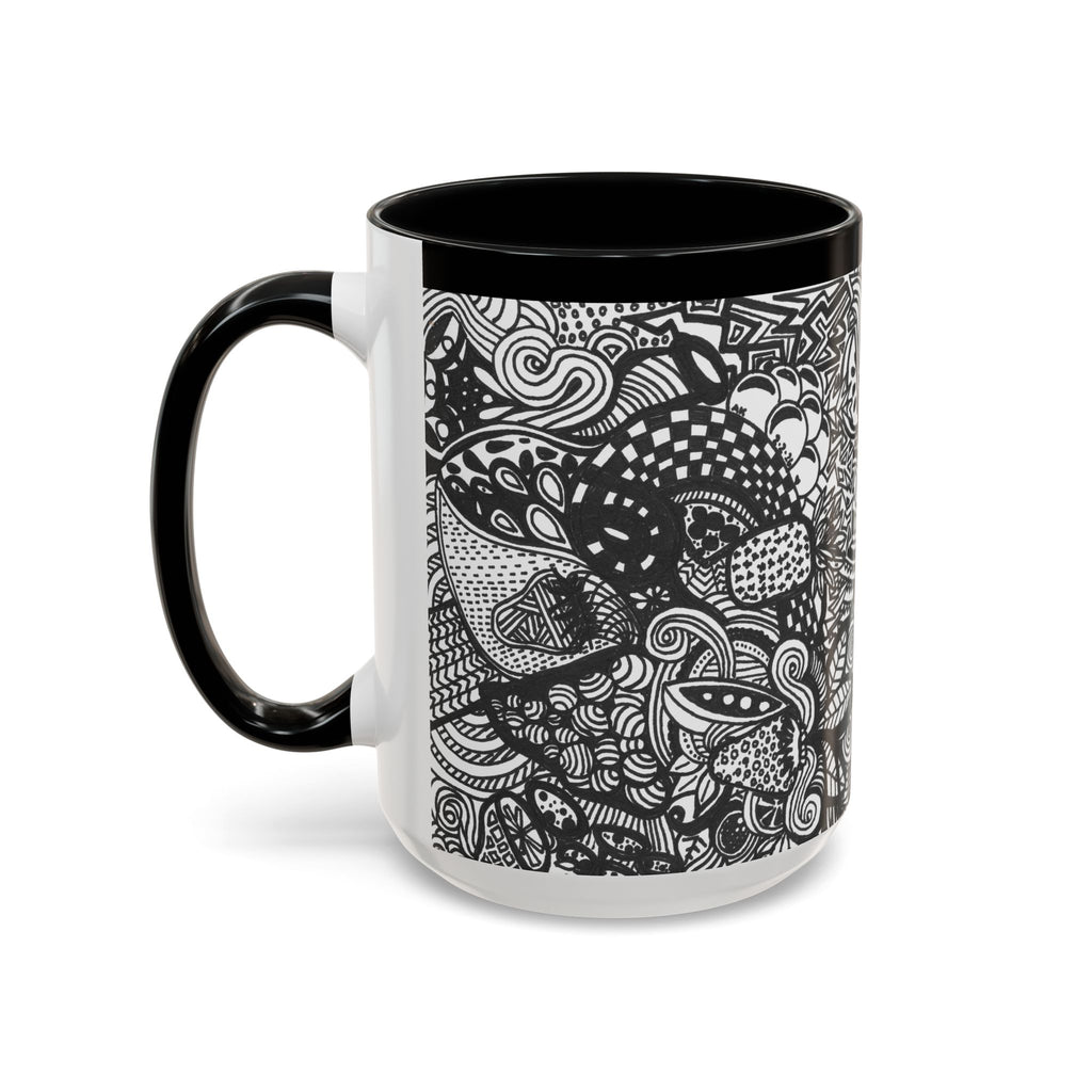 Black and White Doodle Pattern Accent Coffee Mug | 11oz 15oz