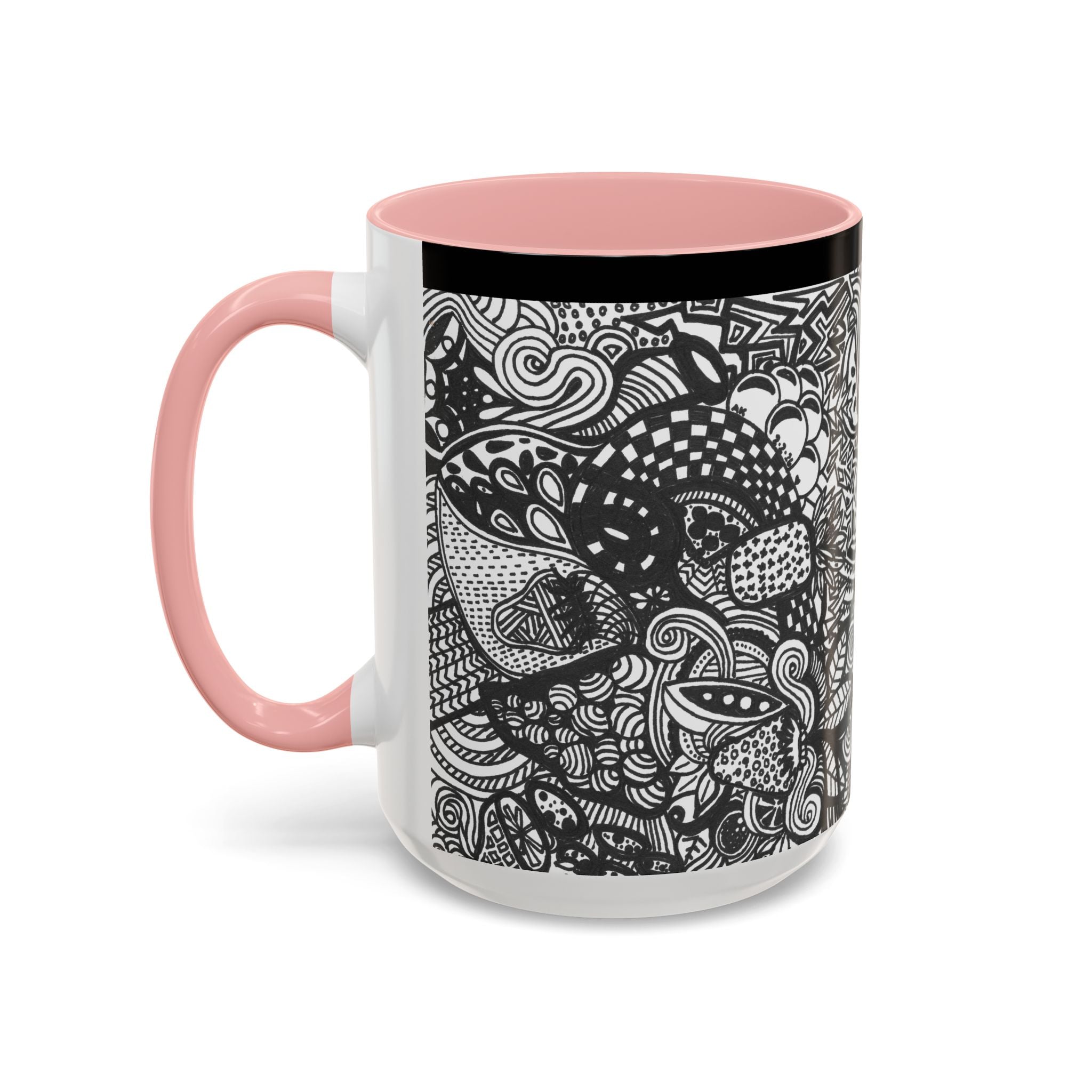 Black and White Doodle Pattern Accent Coffee Mug | 11oz 15oz