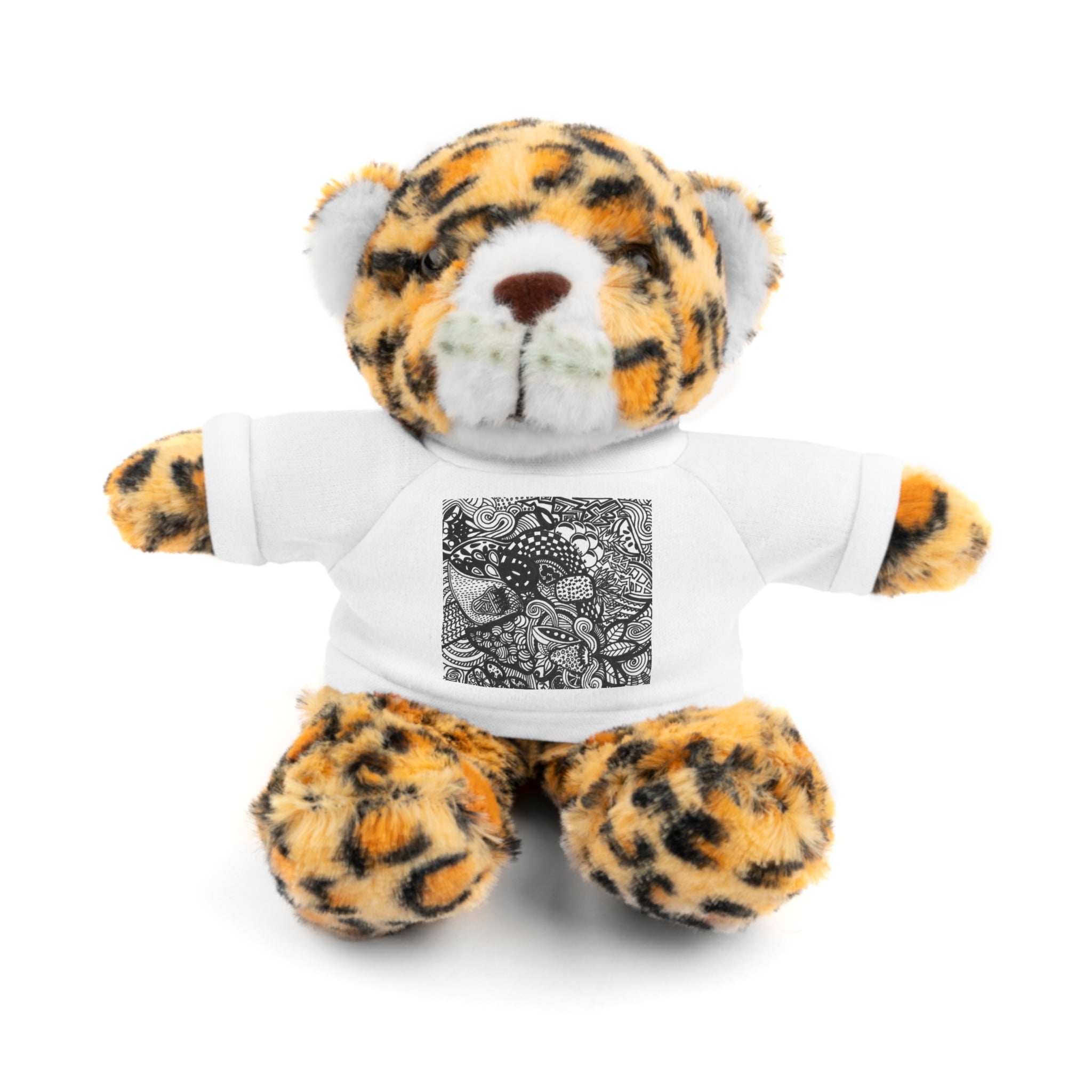 Black and White Zentangle Stuffed Animal Gift with Printed Tee