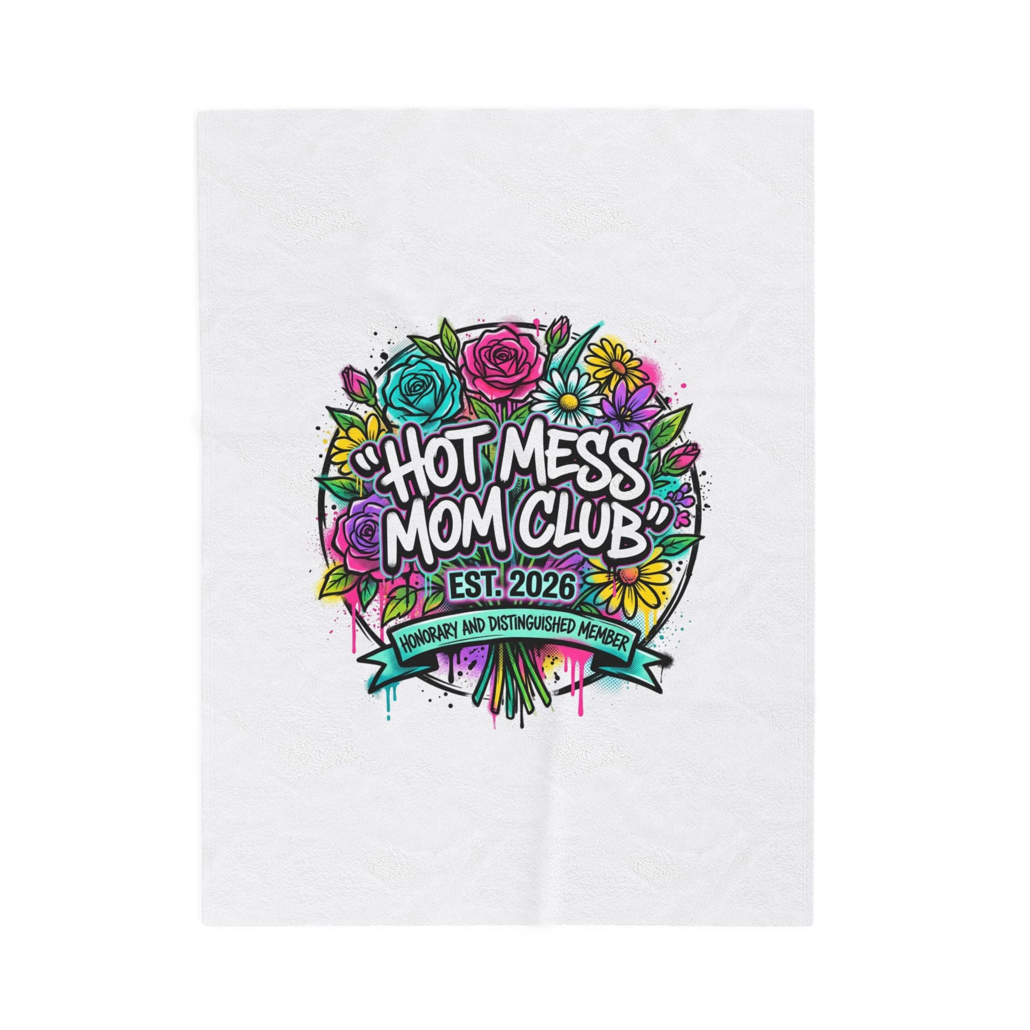 Hot Mess Mom Club Velveteen Plush Blanket | Mother’s Day minimalist typographic mom décor
