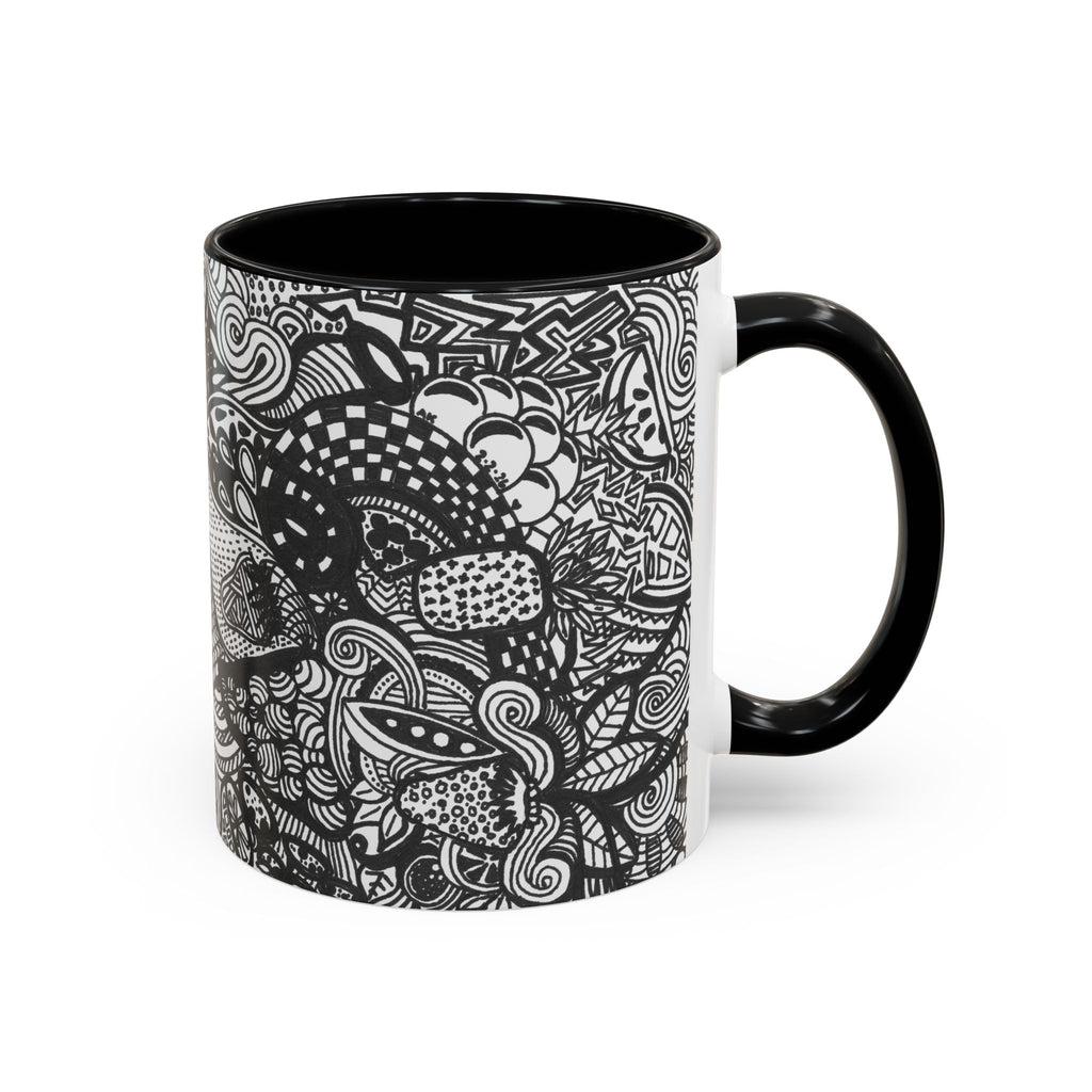 Black and White Doodle Pattern Accent Coffee Mug | 11oz 15oz