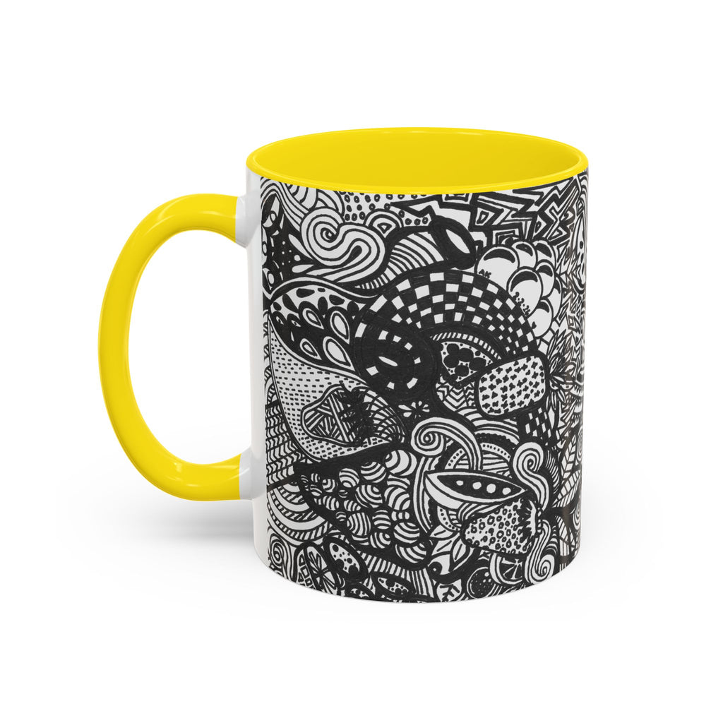 Black and White Doodle Pattern Accent Coffee Mug | 11oz 15oz