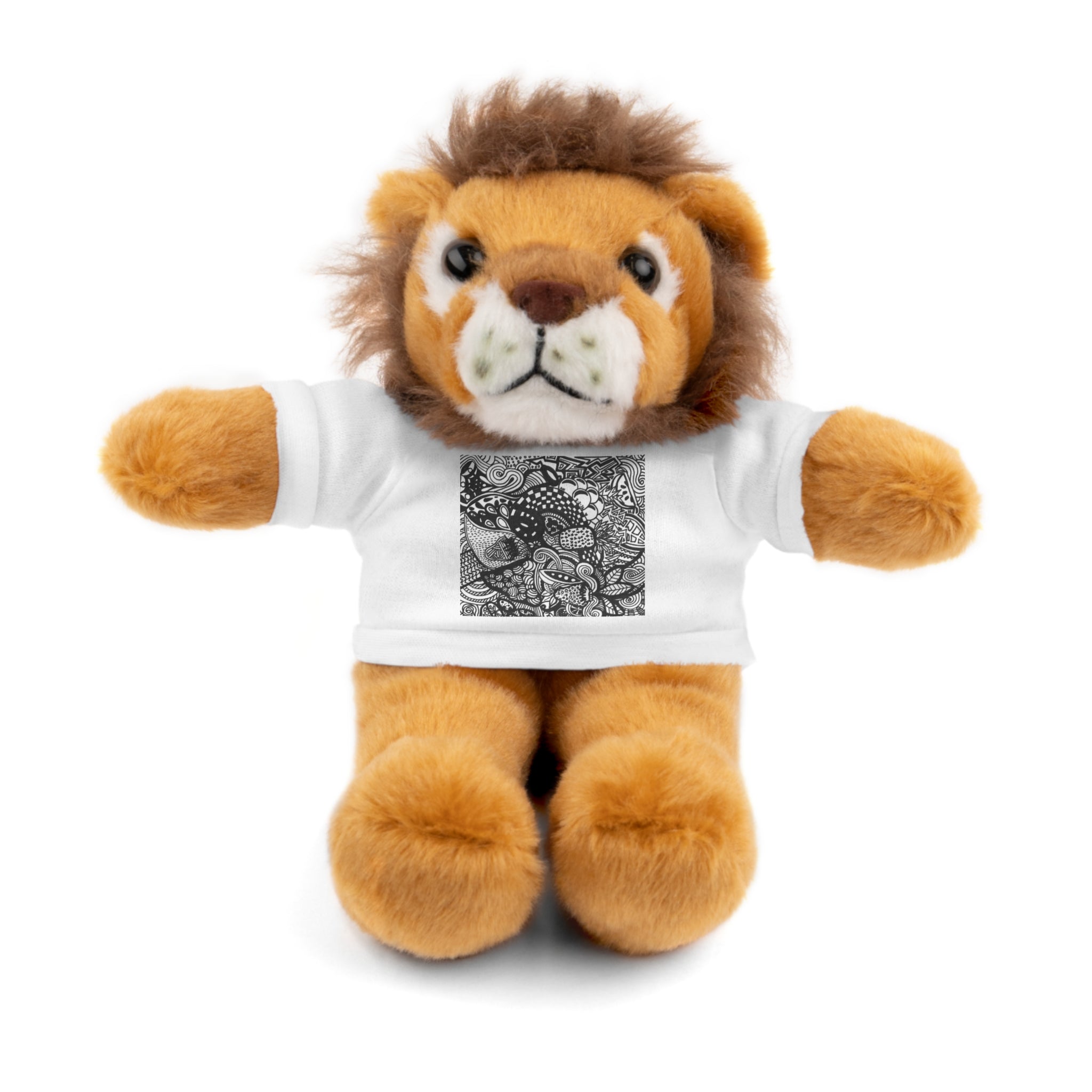 Black and White Zentangle Stuffed Animal Gift with Printed Tee