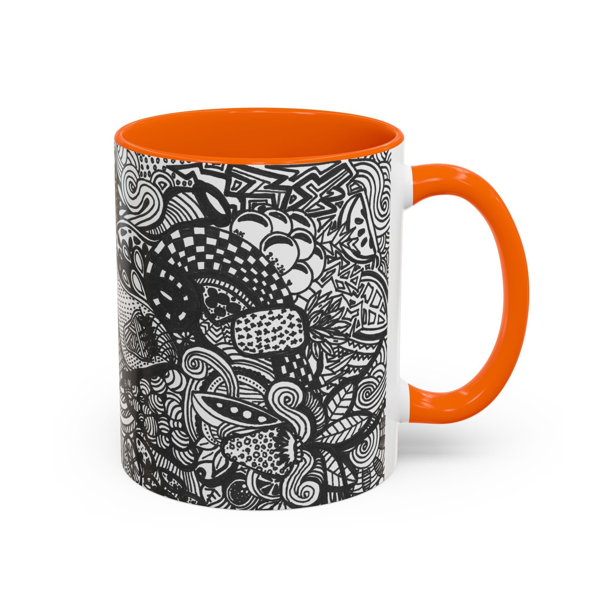 Black and White Doodle Pattern Accent Coffee Mug | 11oz 15oz