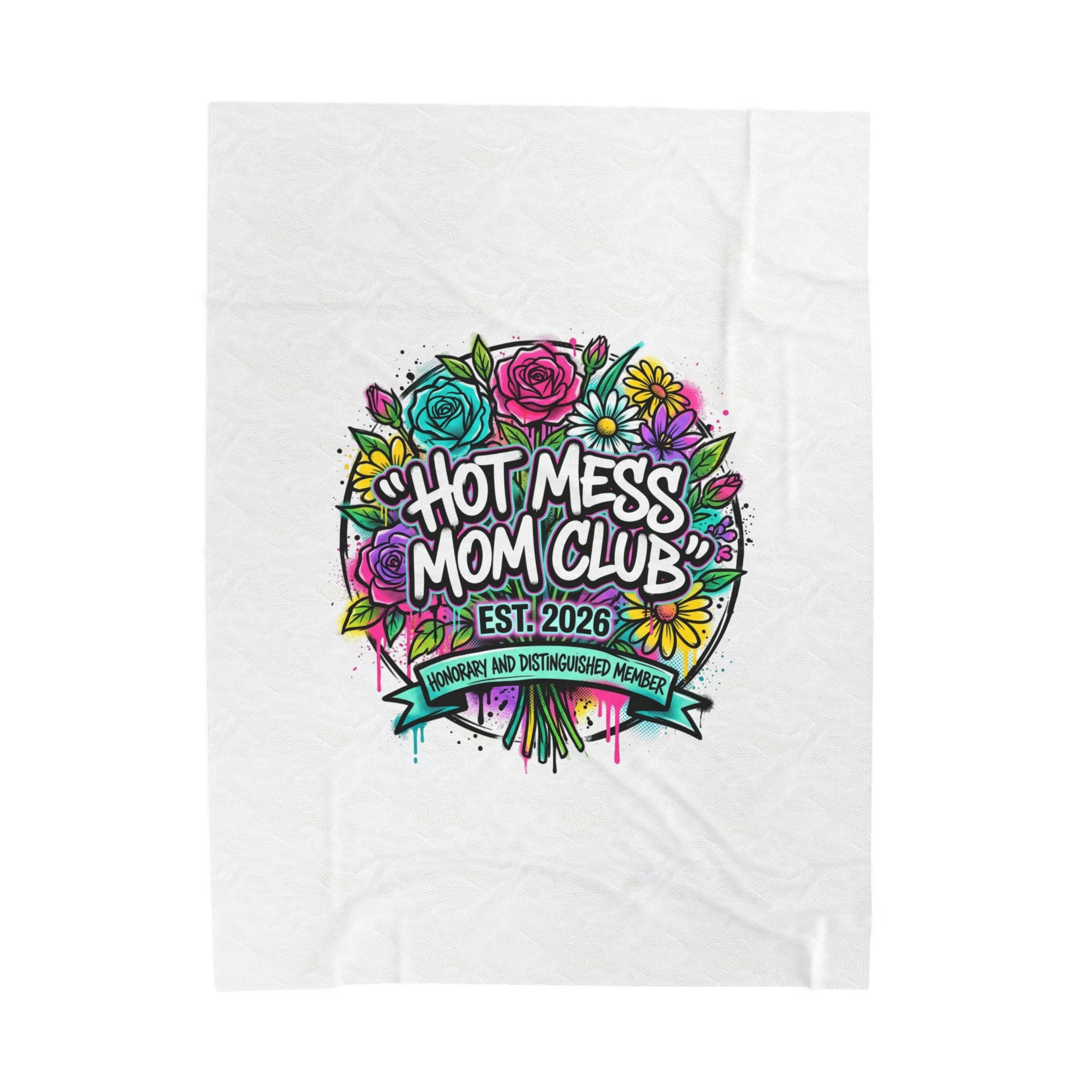 Hot Mess Mom Club Velveteen Plush Blanket | Mother’s Day minimalist typographic mom décor