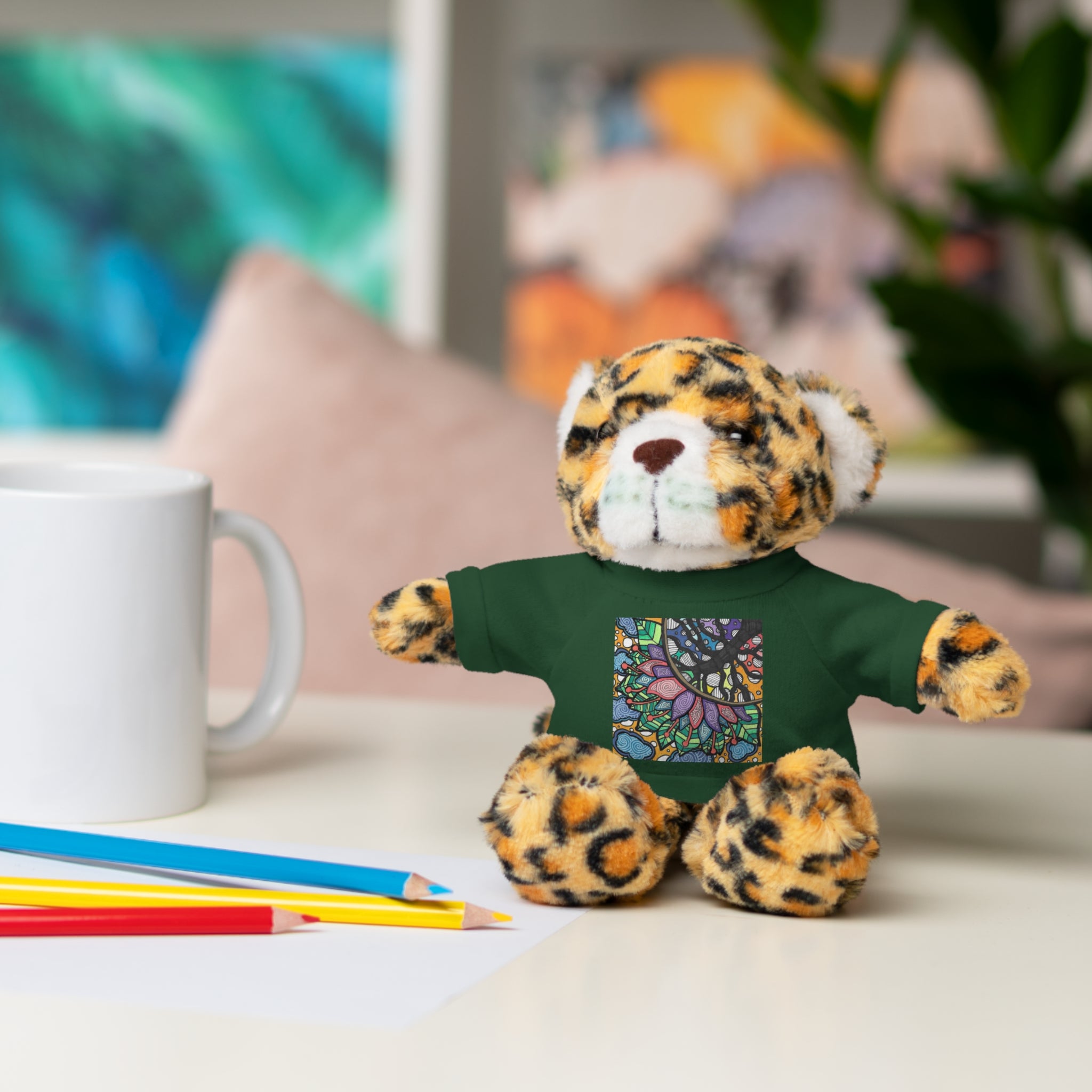 Colorful Tree of Growth stuffed animal with printed tee