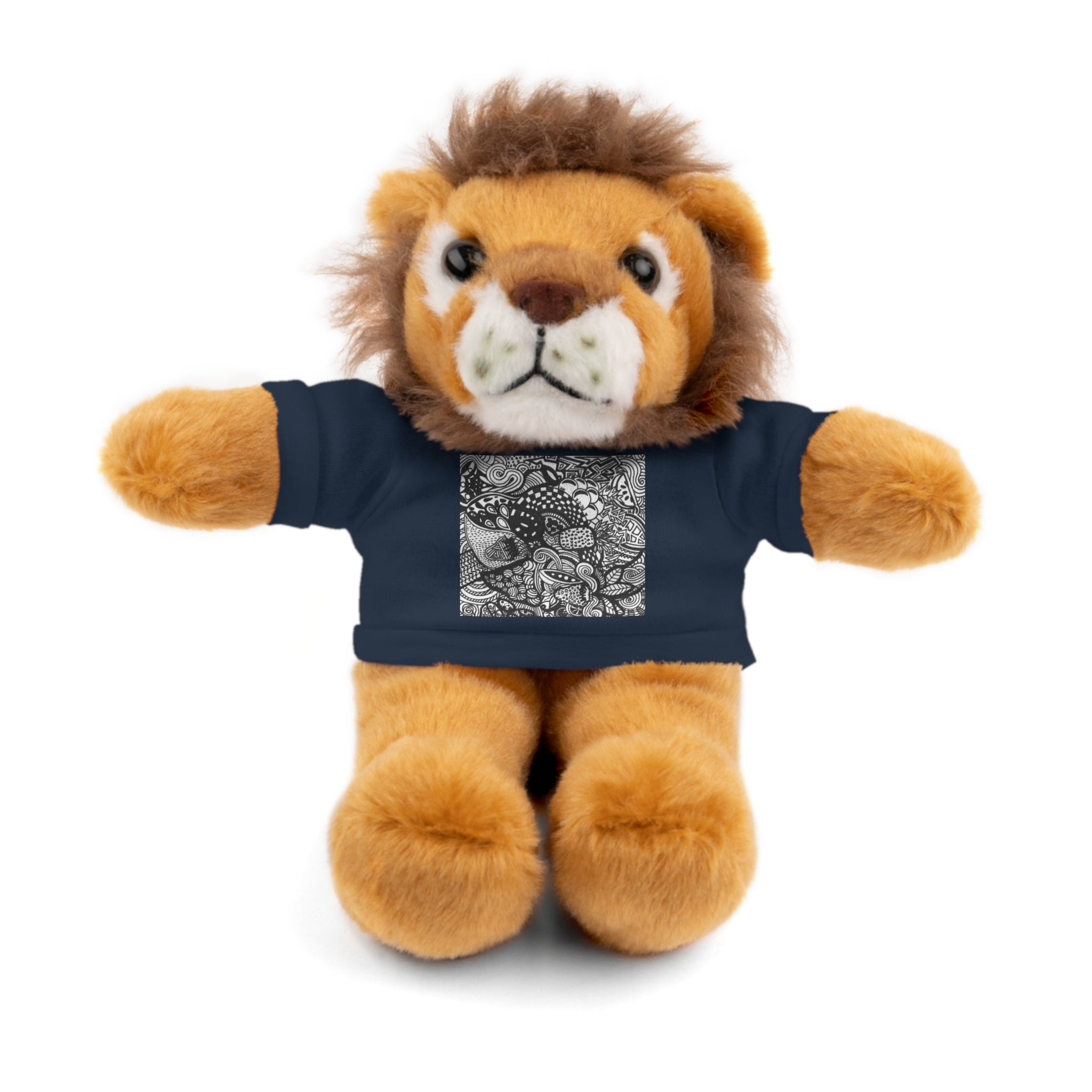 Black and White Zentangle Stuffed Animal Gift with Printed Tee