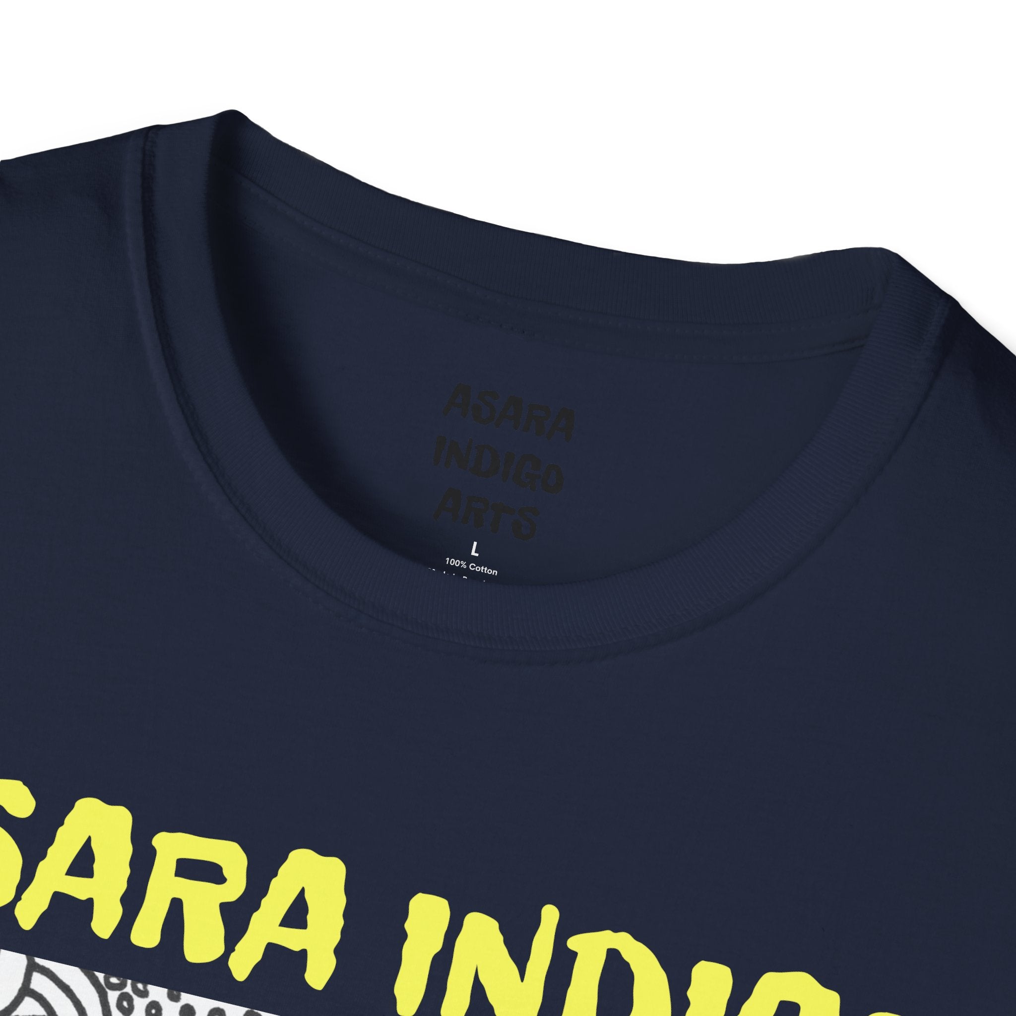 Indigo Doodle Art T-Shirt — 'ASARA INDIGO' Black & White Abstract Graphic Tee