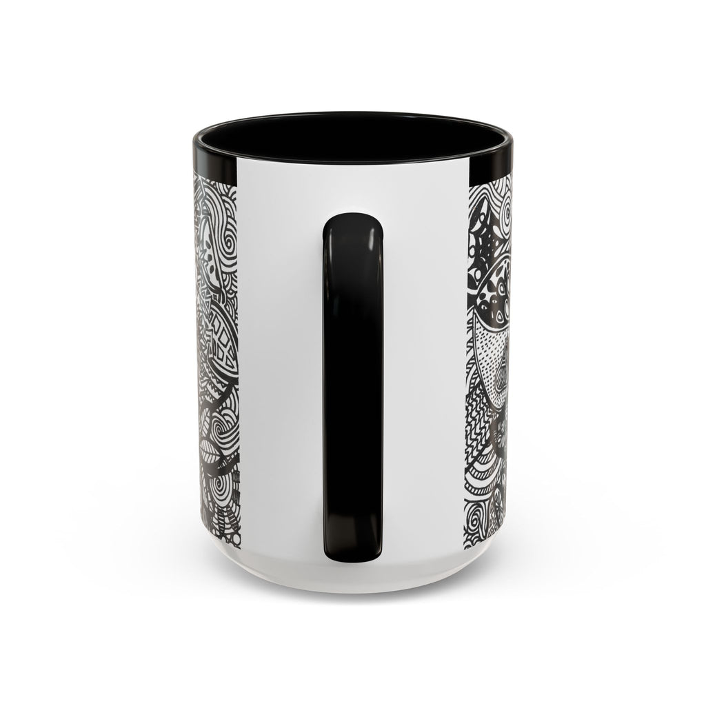 Black and White Doodle Pattern Accent Coffee Mug | 11oz 15oz