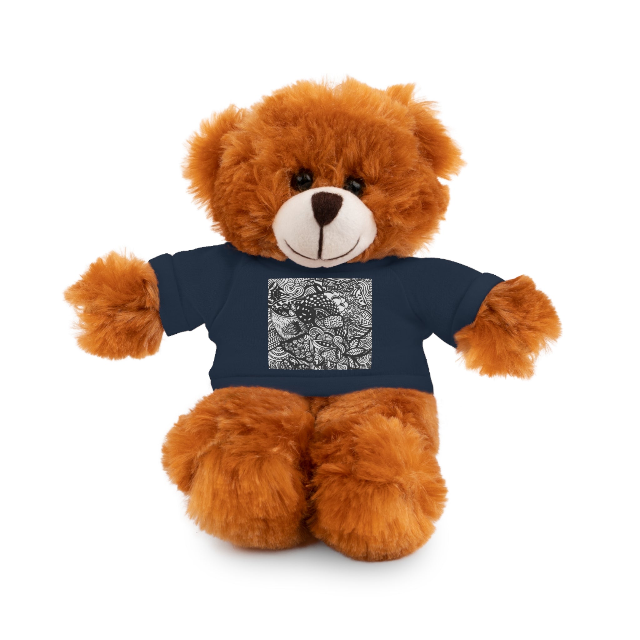 Black and White Zentangle Stuffed Animal Gift with Printed Tee