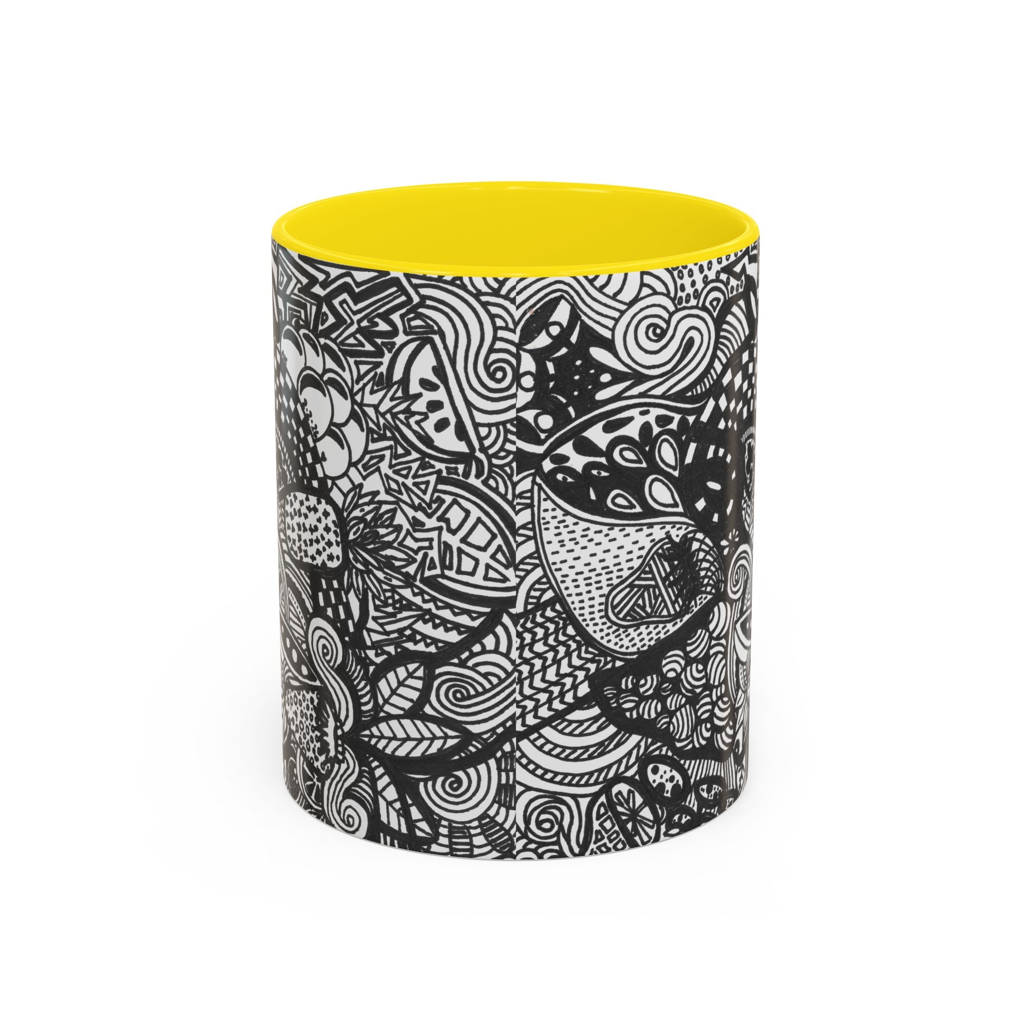 Black and White Doodle Pattern Accent Coffee Mug | 11oz 15oz