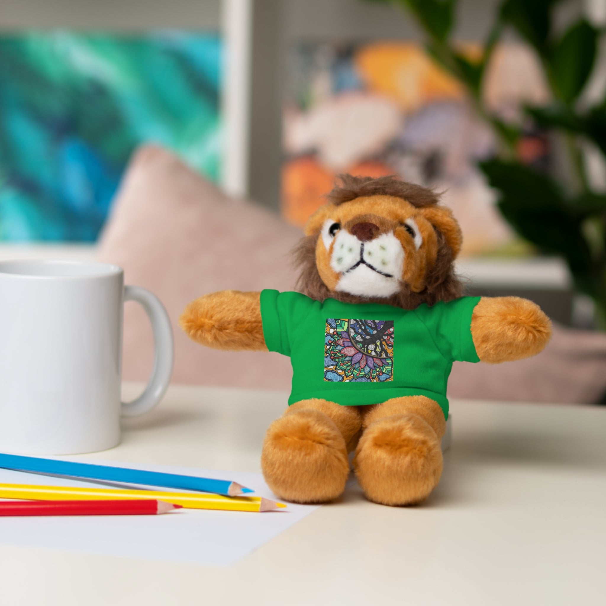 Colorful Tree of Growth stuffed animal with printed tee