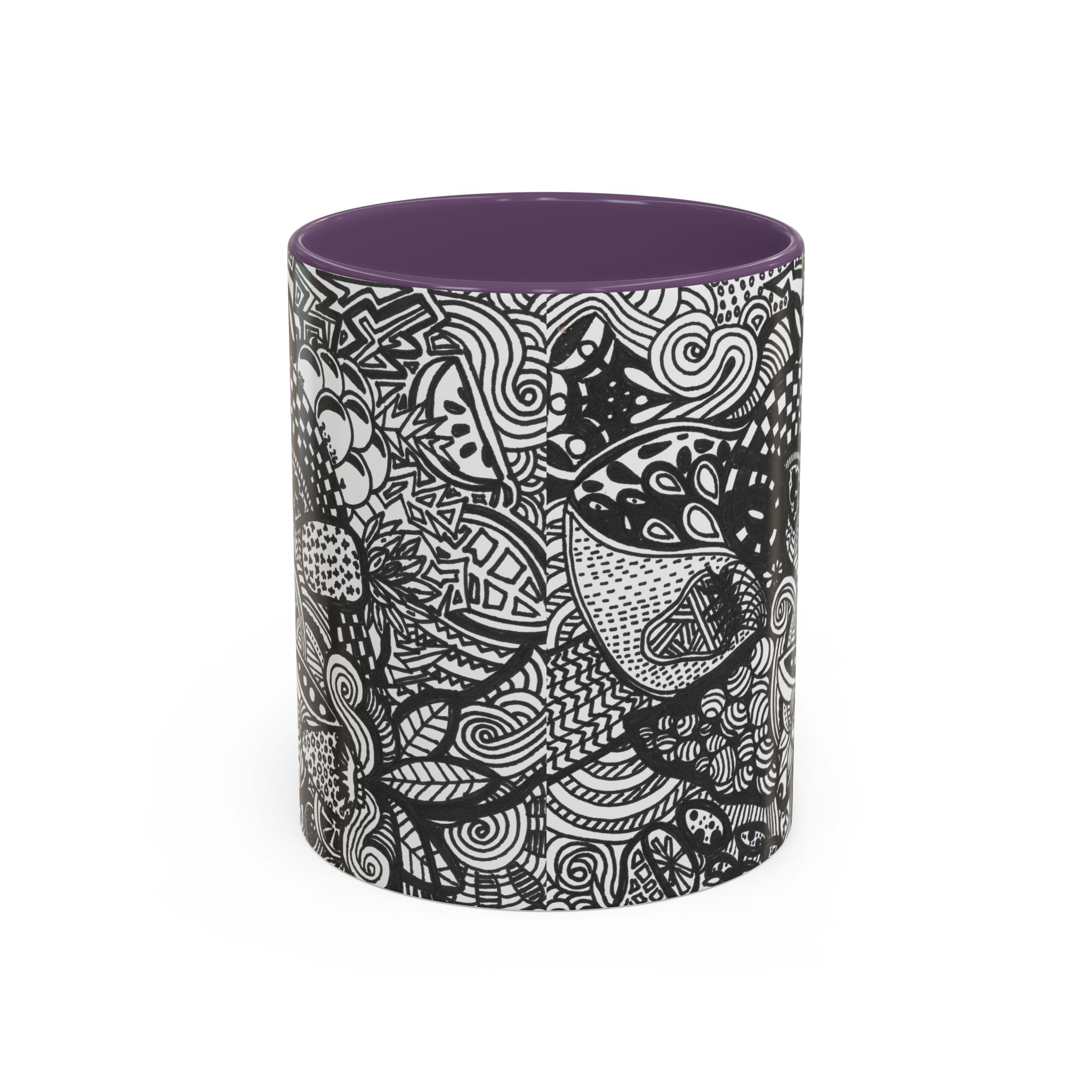 Black and White Doodle Pattern Accent Coffee Mug | 11oz 15oz