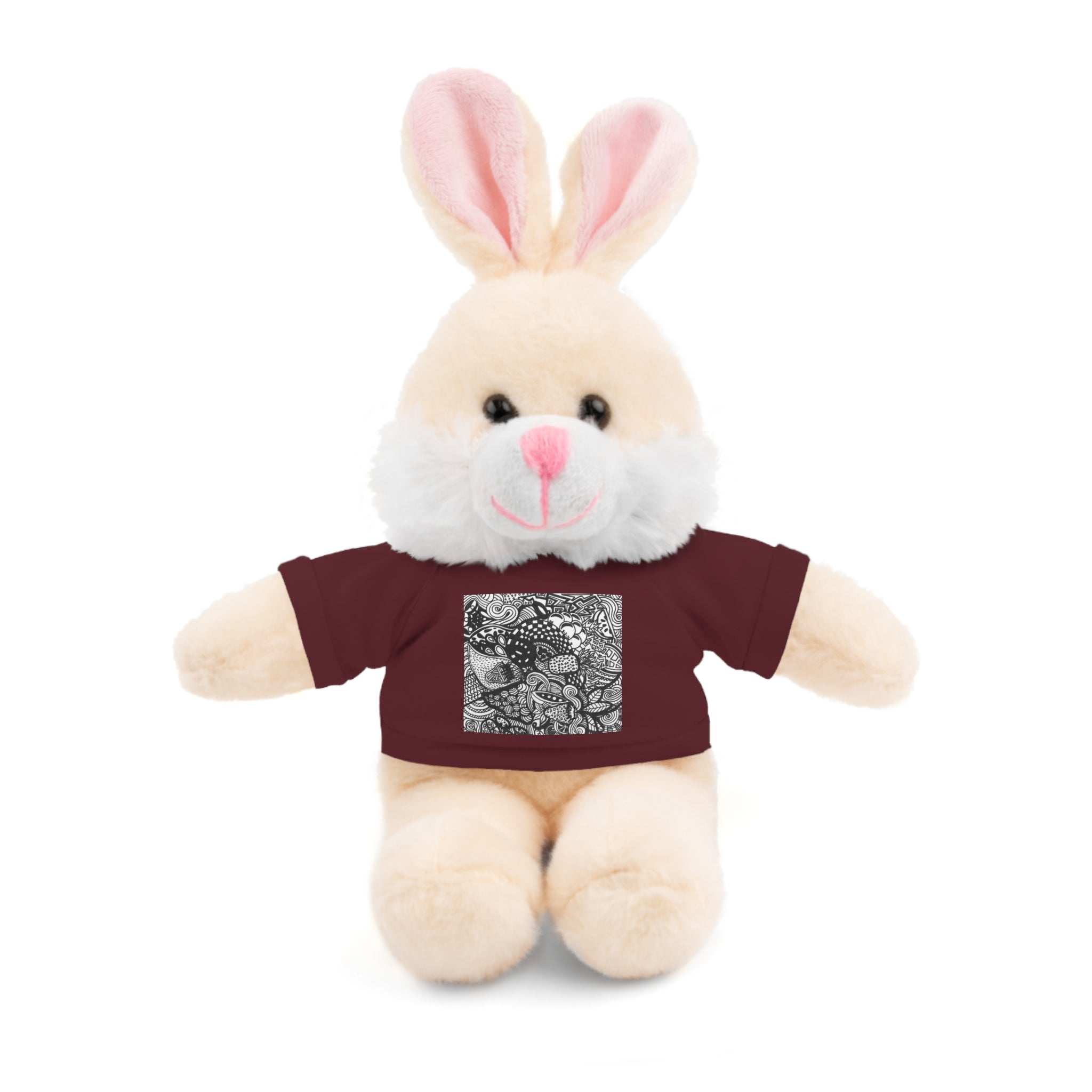 Black and White Zentangle Stuffed Animal Gift with Printed Tee
