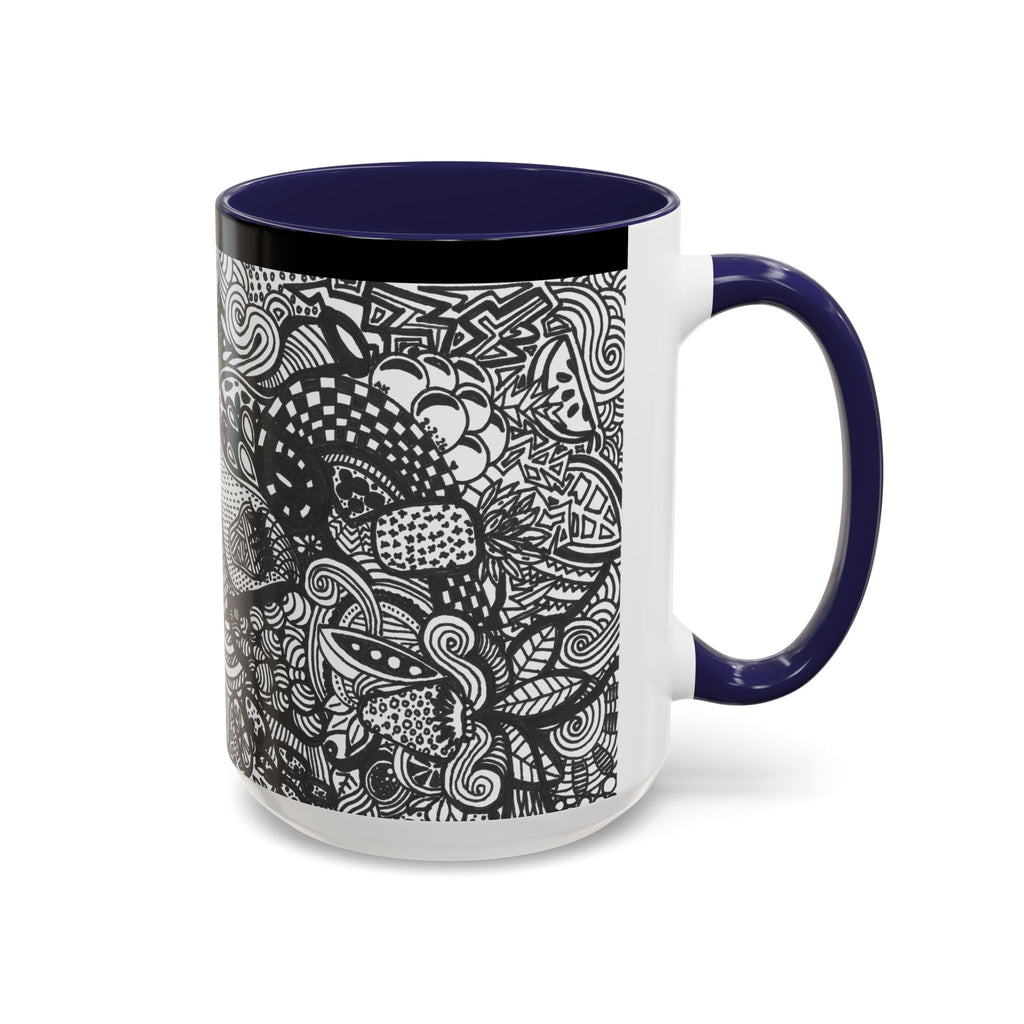 Black and White Doodle Pattern Accent Coffee Mug | 11oz 15oz