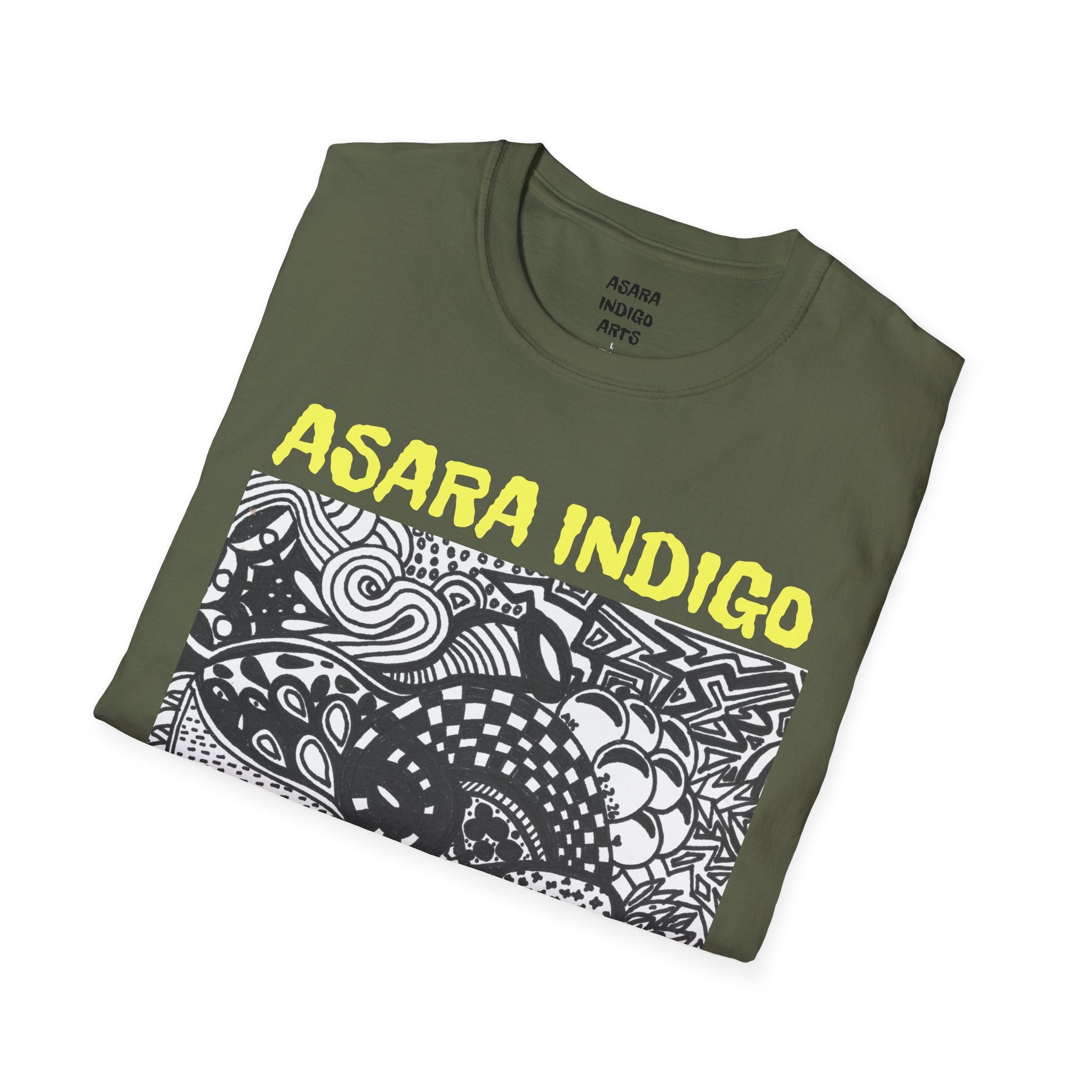 Indigo Doodle Art T-Shirt — 'ASARA INDIGO' Black & White Abstract Graphic Tee