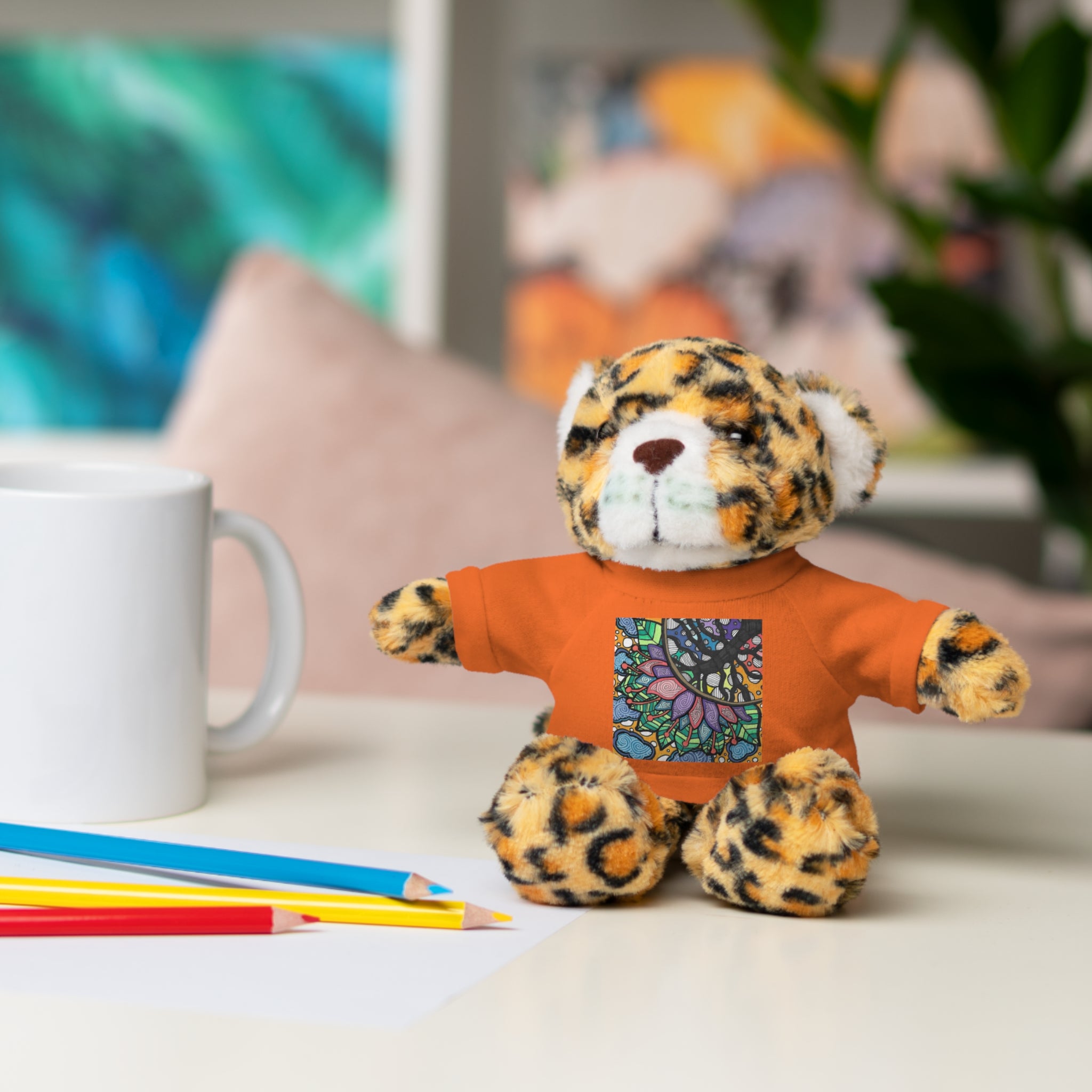 Colorful Tree of Growth stuffed animal with printed tee