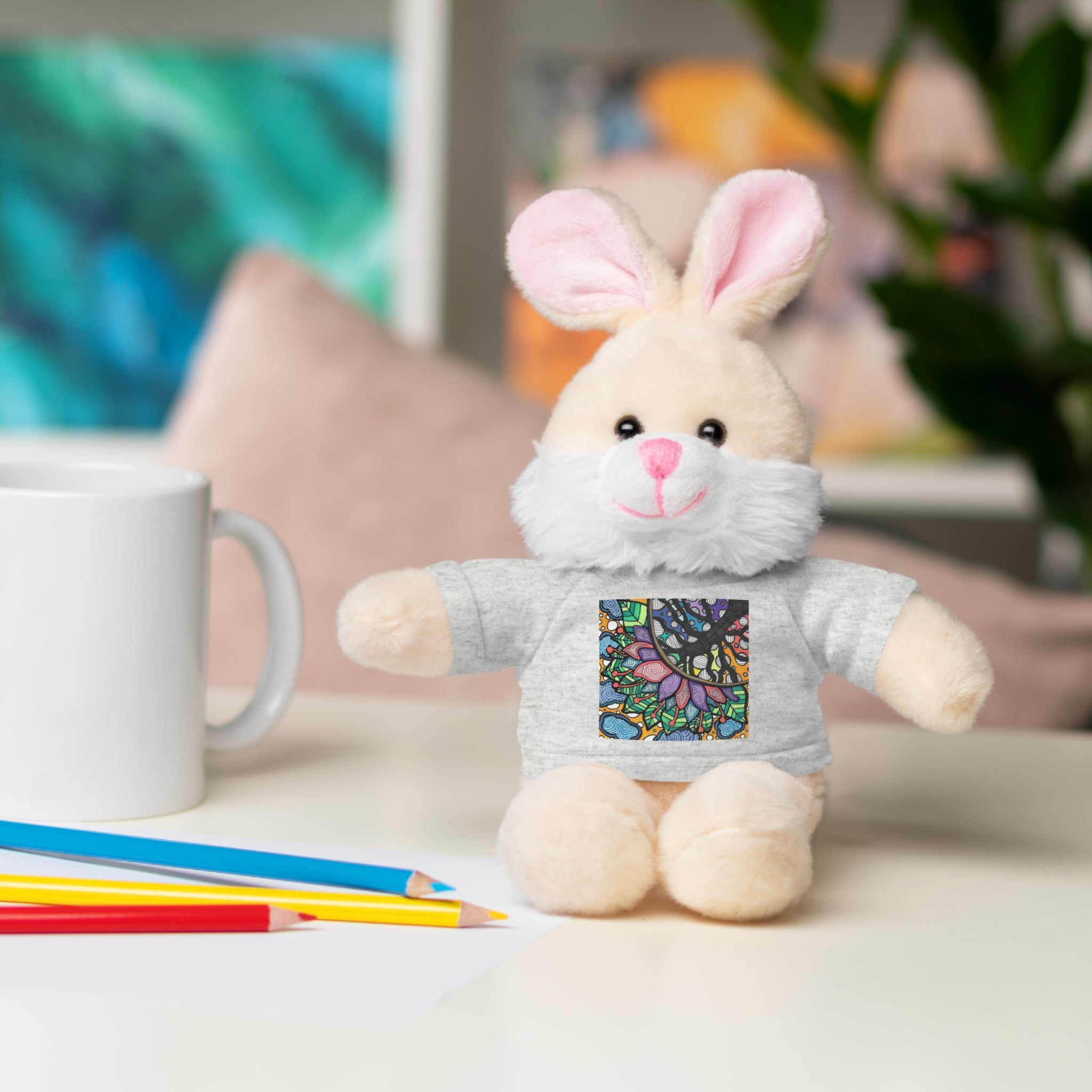 Colorful Tree of Growth stuffed animal with printed tee