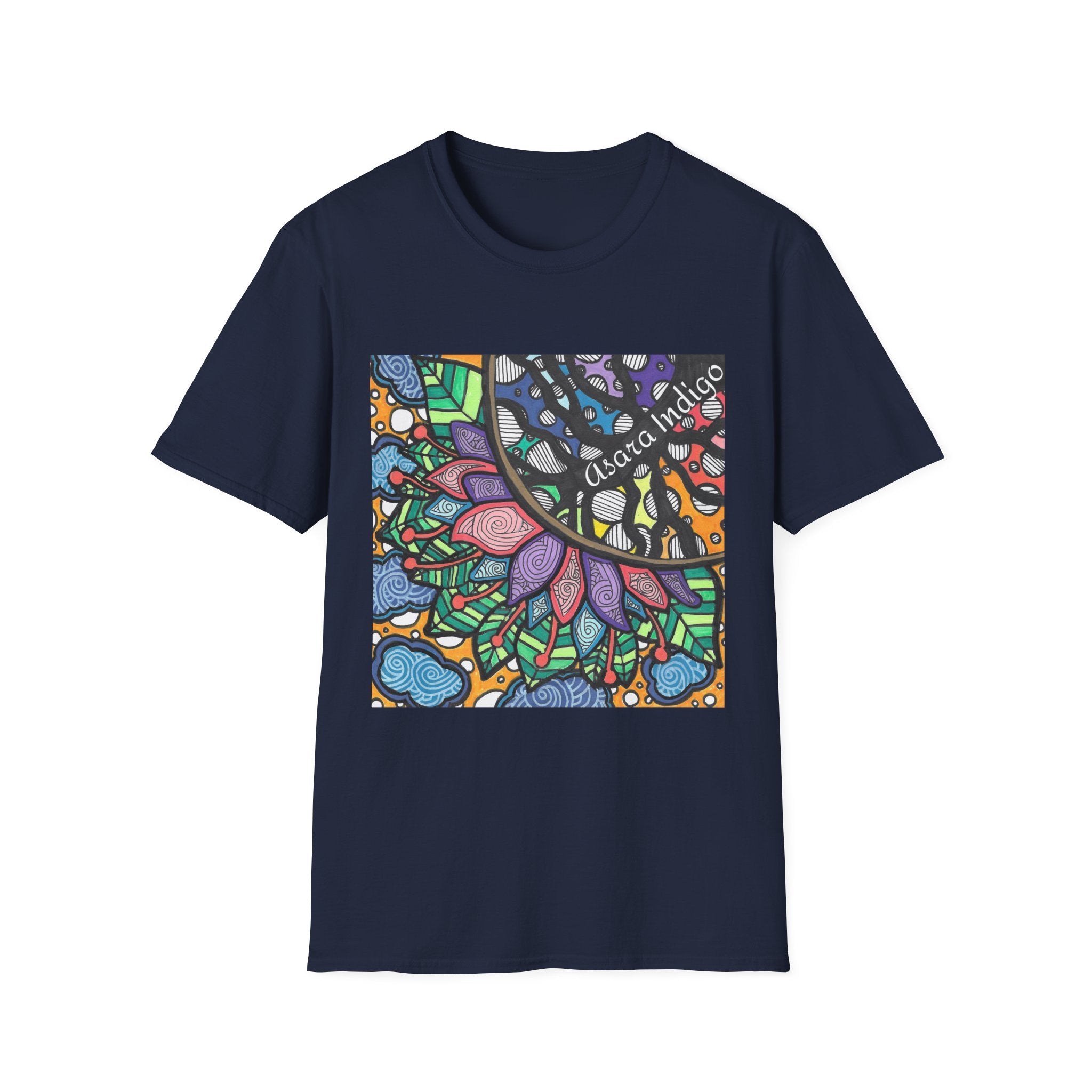Mandala Floral Tee — Colorful Boho Graphic T-Shirt with 'Algora Indico' Design