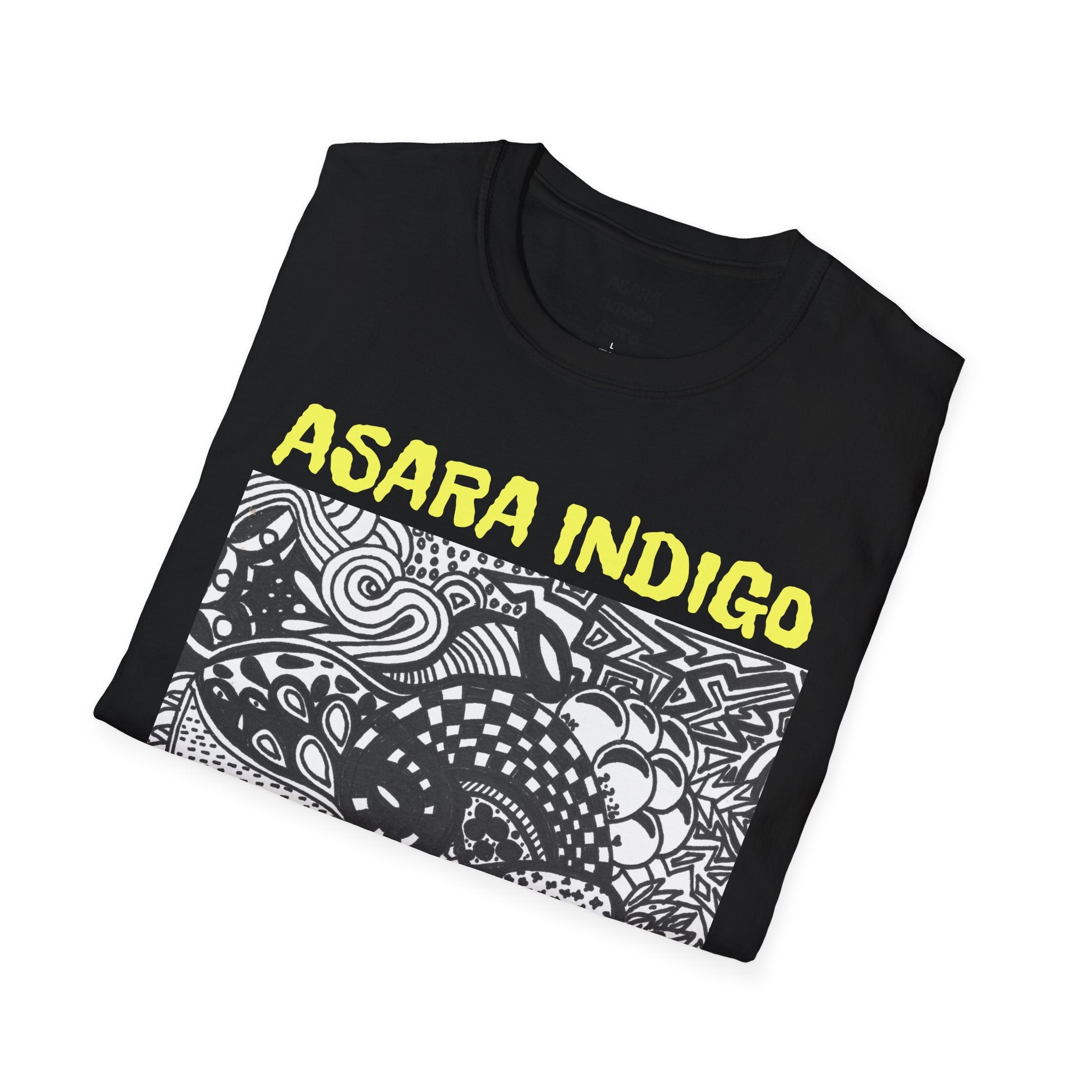 Indigo Doodle Art T-Shirt — 'ASARA INDIGO' Black & White Abstract Graphic Tee