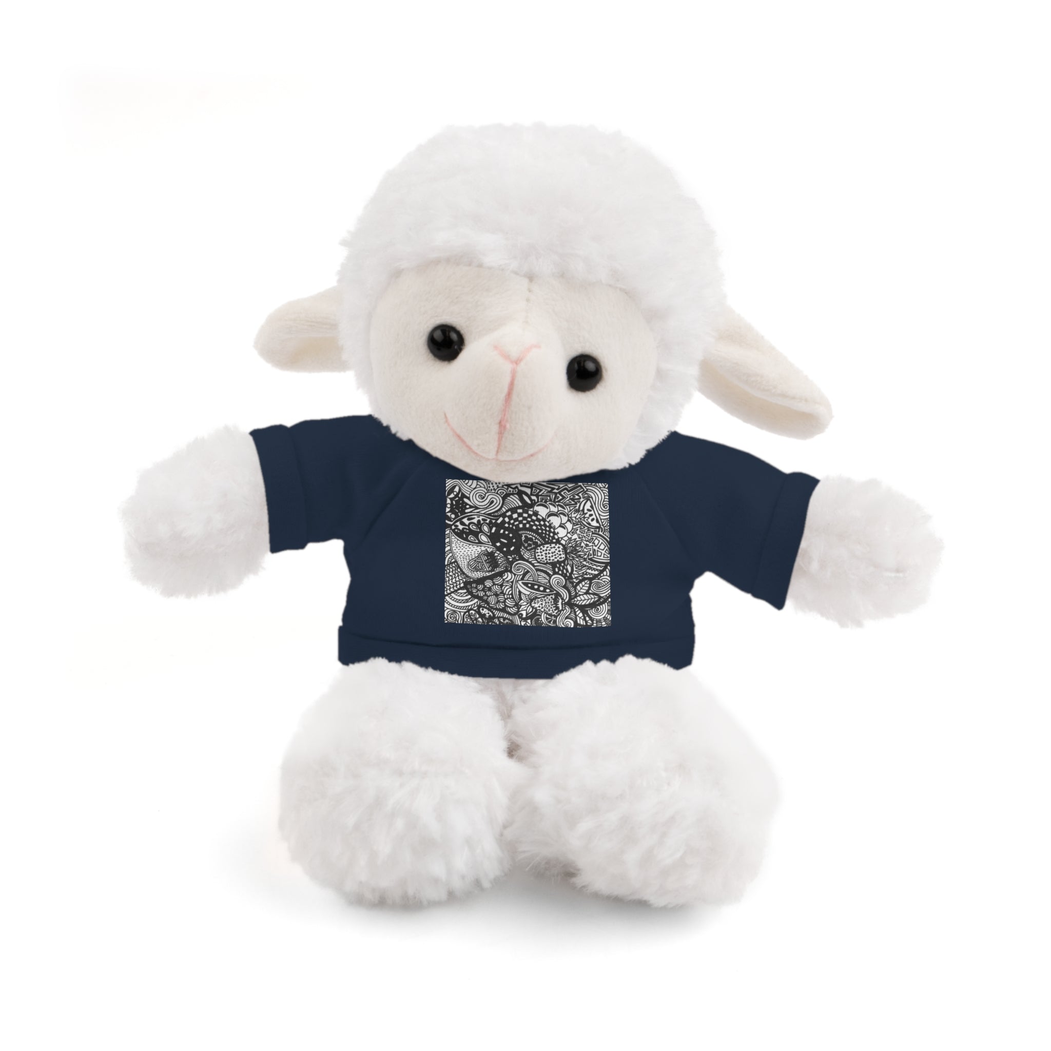 Black and White Zentangle Stuffed Animal Gift with Printed Tee