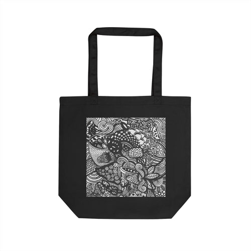 Black and White Doodle Pattern Eco Tote Bag | Hand-Drawn Zentangle Square