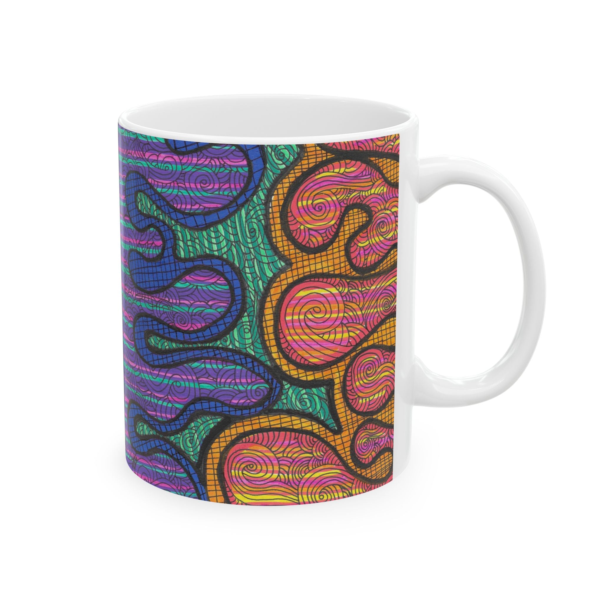 Psychedelic Go With the Flow Doodle Ceramic Coffee Cup
