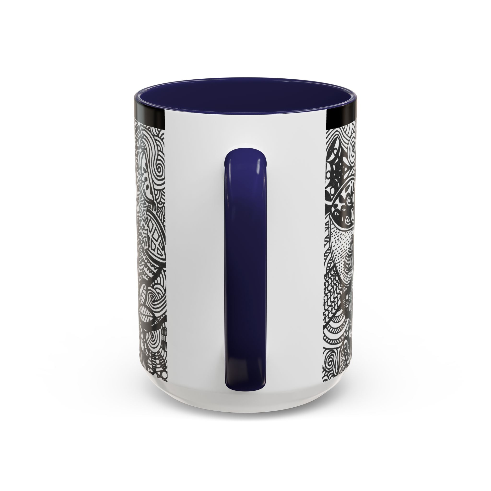 Black and White Doodle Pattern Accent Coffee Mug | 11oz 15oz