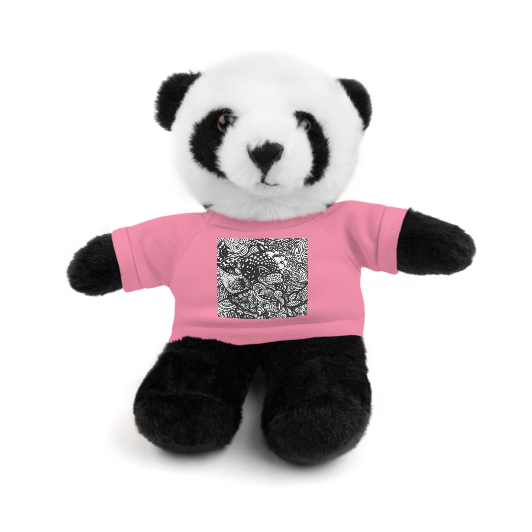 Black and White Zentangle Stuffed Animal Gift with Printed Tee