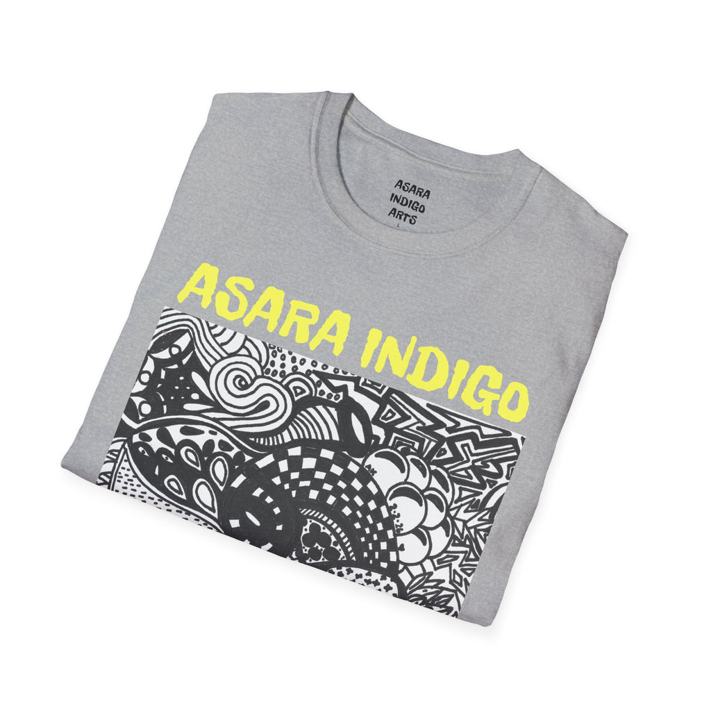 Indigo Doodle Art T-Shirt — 'ASARA INDIGO' Black & White Abstract Graphic Tee