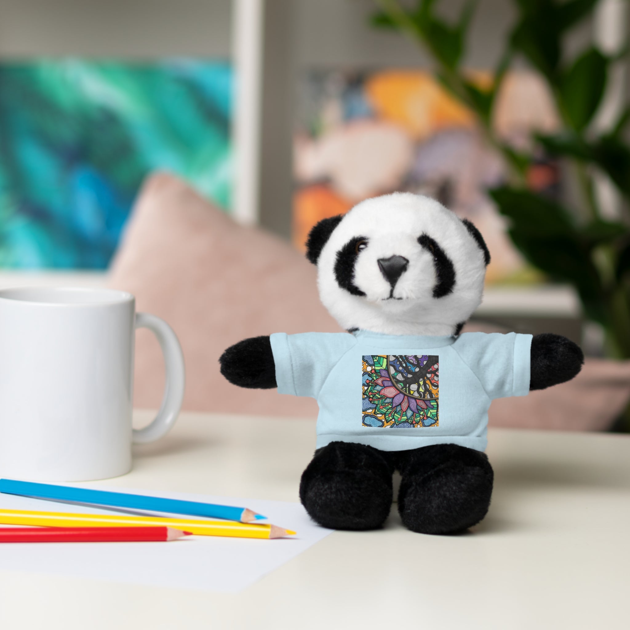 Colorful Tree of Growth stuffed animal with printed tee