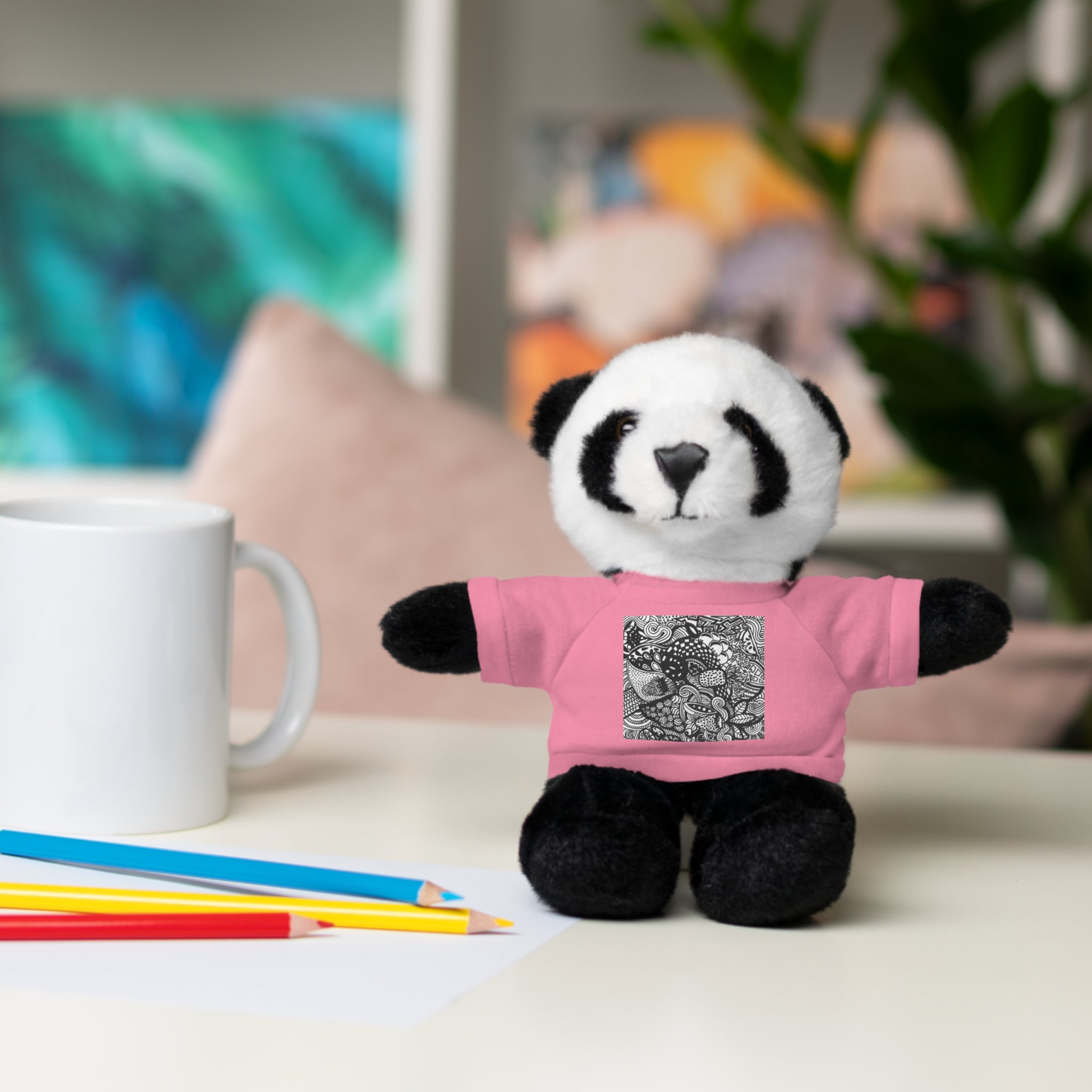 Black and White Zentangle Stuffed Animal Gift with Printed Tee