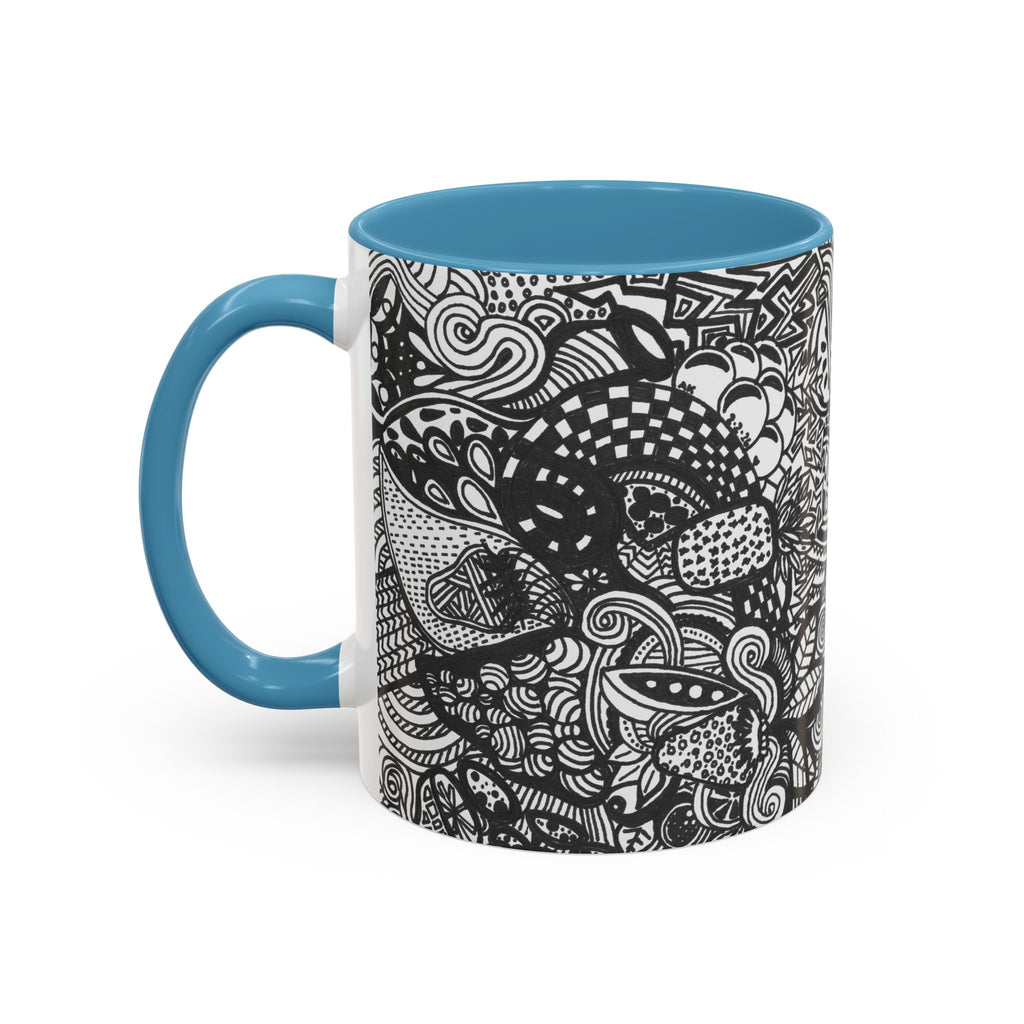 Black and White Doodle Pattern Accent Coffee Mug | 11oz 15oz