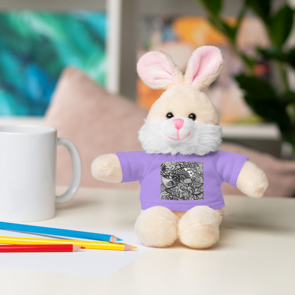 Black and White Zentangle Stuffed Animal Gift with Printed Tee