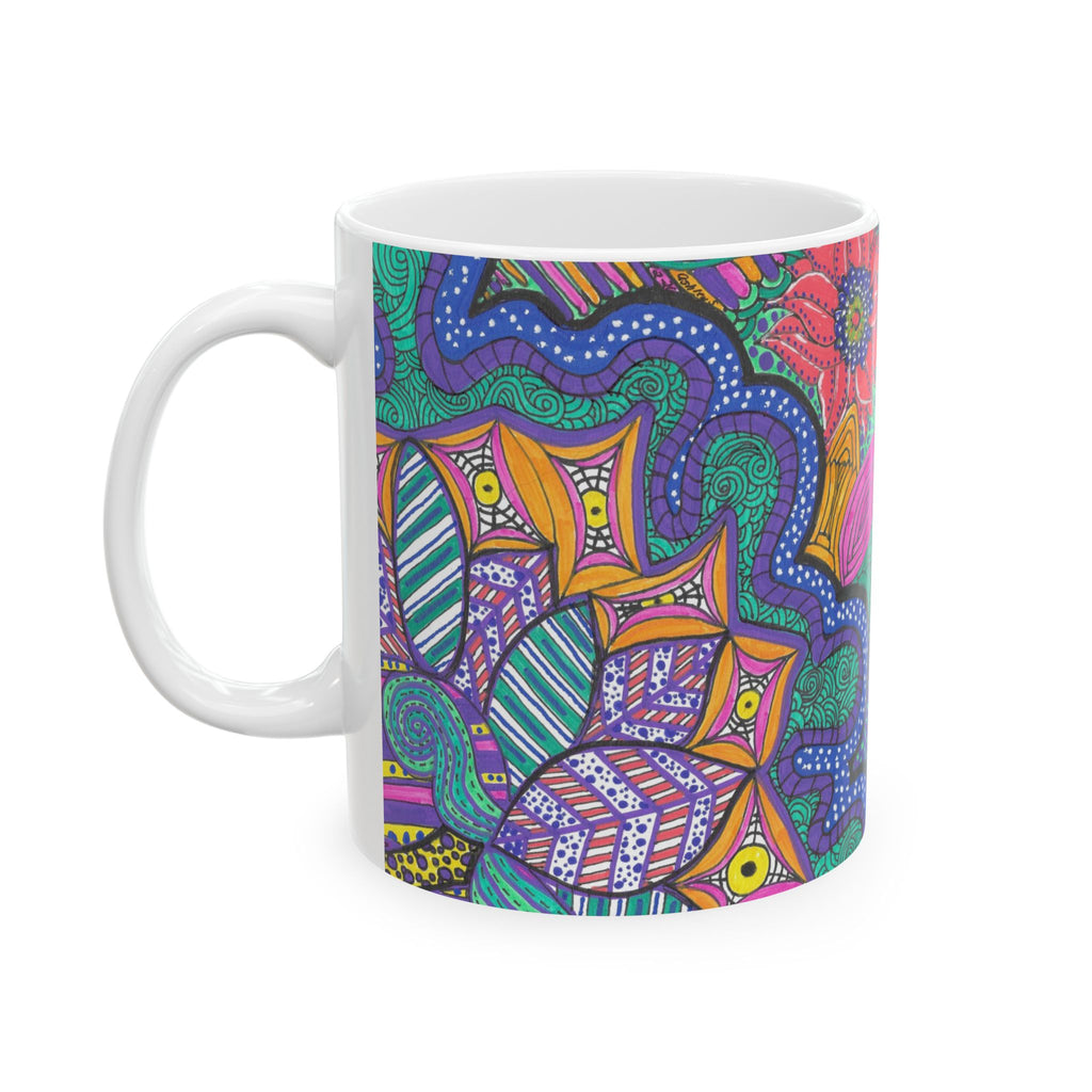 Psychedelic Go With the Flow Doodle Ceramic Coffee Cup