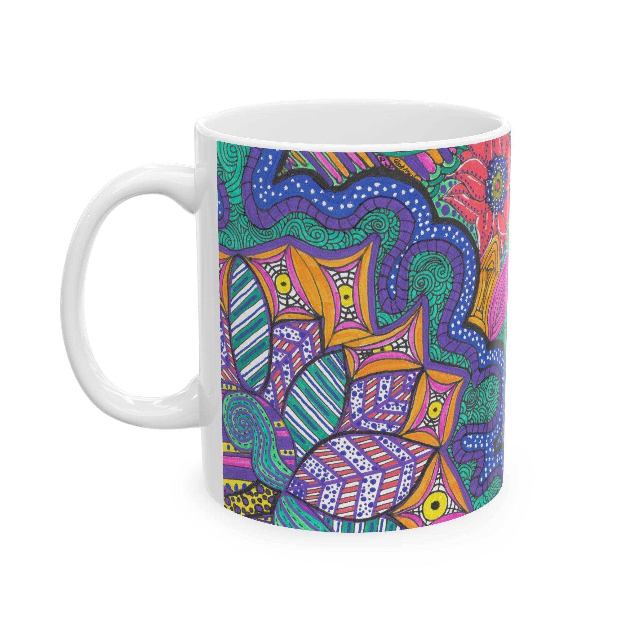 Psychedelic Go With the Flow Doodle Ceramic Coffee Cup