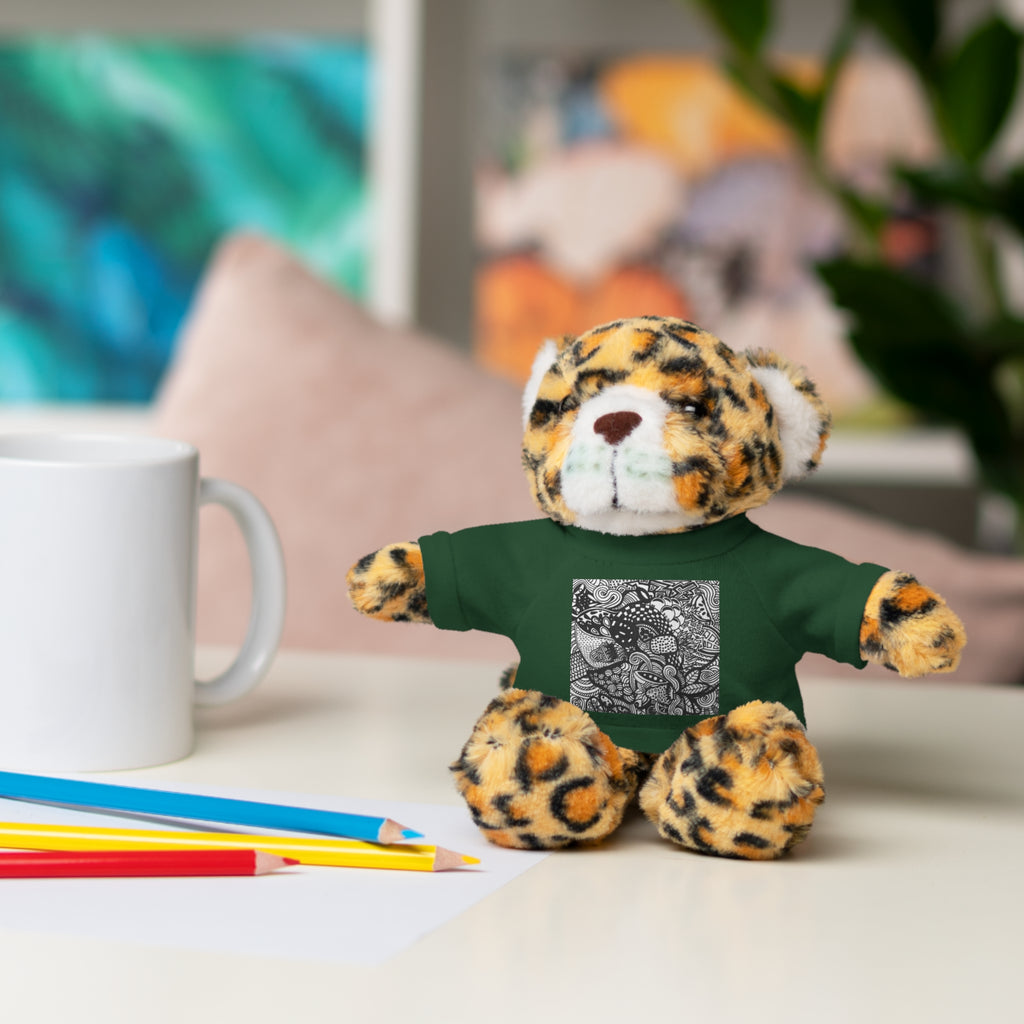 Black and White Zentangle Stuffed Animal Gift with Printed Tee